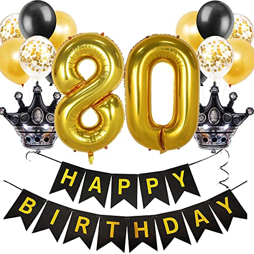 Feelairy Luftballon 80. Geburtstag Deko Frauen, Ballon Geburtstagsdeko 80 Jahr Männer, Schwarz Gold Happy Birthday Deko Ballon 80 Geburtstag Frau Party Deko, Ballon 80. Geburtstag Dekoration Set