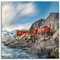 Pixxprint Glasbild, Wandbild auf Echtglas, Einsames rotes Haus am Meer in Norwegen, 80x80 cm, inkl. Aufhängung und Abstandshalter
