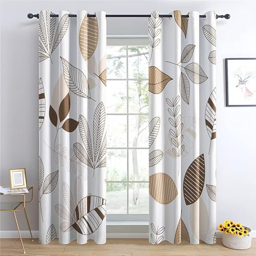 TAKUAN Blätter Vorhänge Verdunklung svorhänge mit Muster Pflanze, Vorhang Blickdicht mit Ösen Gardinen Wohnzimmer Schlafzimmer Kinderzimmer Dekoration 2er Set-220 x 140 (H X B)