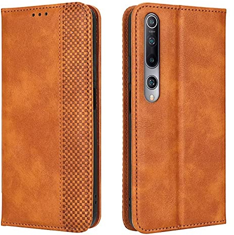 EASSGU Handyhülle für Xiaomi MI 10 5G (6.67 Inches) Flip Folio PU Leder Magnetschalter Schutzhülle, [3 Kartenfach] [1 Wallet] Stand Case - Braun