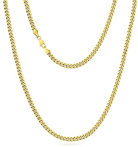 KRKC&CO Herren Halskette, 14K Gold Vergoldet 4mm Edelstahl Panzerkette Cuban Link Chain, Nickel-frei Dünne Kette Goldkette Silberkette für Männer Länge 45-61cm
