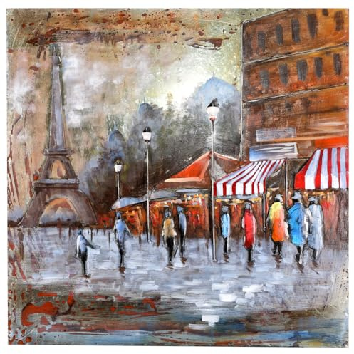 H4L Wandbild Metallbild 3D Bild Paris Relief Unikat handgefertigt 80x80x5cm Motivbild