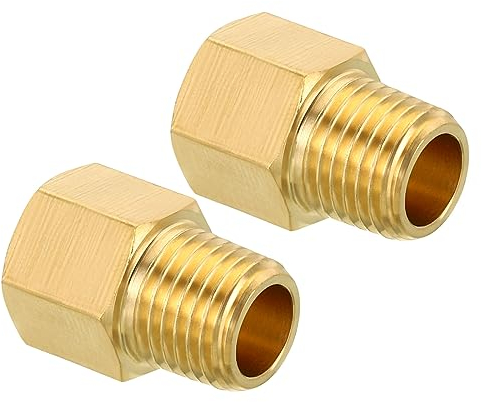sourcing map 1/4 Zoll NPT Außengewinde x 1/4 NPT Innengewinde Messing Rohrverschraubung Sechskant Reduzierstück Adapter für Wassergastransfer, 2 Stück