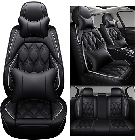 Congxy Autositzbezüge Komplett Set Universal in Premium Design | Schonbezüge für die Vordersitze & Rückbank | Auto Sitzbezüge Airbag Geeignet | Wasserdicht Sitzbezug, Schwarz Grau Luxus
