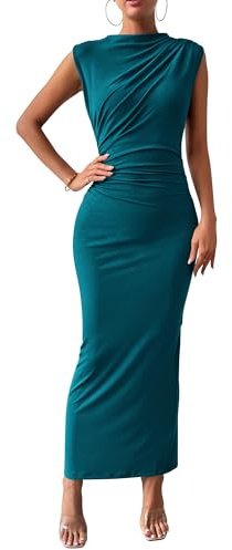 BTFBM Women Ruched Bodycon Maxi Dresses Summer Casual Sleeveless Lightweight Slit Elegant Cocktail Wedding Guest Dress(Dark Blue, Large)