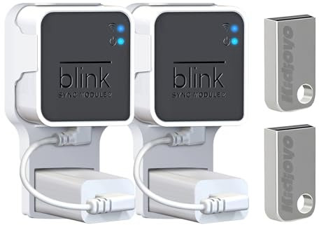 256GB USB Flash Drive & Outlet Wall Mount for Blink Sync Module 2 with Short Cable - Save Space - No Messy Wires - Easy Move Mount Bracket Holder for Blink Outdoor Indoor Security Camera (2 Pack)