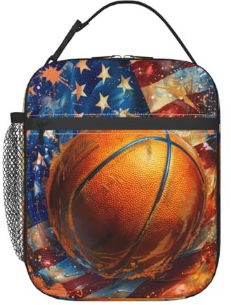 cromcu Insulated Lunch Box for Boys Girls Basketball Lunch Box for Work,Picnic,School,Travel,Hiking,Beach or Fishing Polyester Sport Basketball Theme Lunch Bag