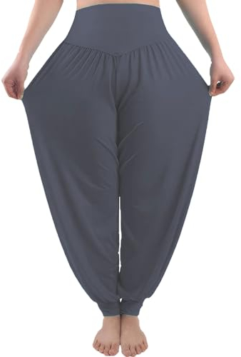 AMYTIS Haremshose Damen Sommer, Sport Workout Fitness Yogahose mit Hoher Taille für Damen, Frauen Grau Stretch Weiche Leicht Lang Pumphose Yoga Pilates Hosen