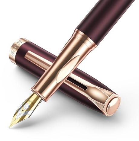 BOCIYER samurai Fountain Pen Set,Hand Polished Medium Titanium Tip,Calligraphy Nib(Bent Nib),Includes 8 Ink Cartridges,Ink Refill Converter*2 And Gift Box,Best Pen Gift Set for Men & Women(Dark red)