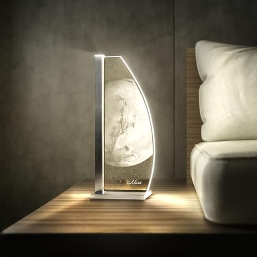 Luverre Tischlampe | LED-Leuchte | Glas-Leuchte mit Gravur für Nachttisch, Kommode, Wohnzimmer | Weltraum, Raumfahrt, Planet (Mars, Segel | silber)