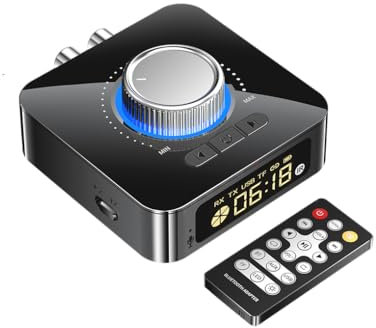 Adaptateur Bluetooth Avec télécommande Voiture Jack Recepteur Bluetooth Ampli Prise Jack Bluetooth 5.0 pour TV, Voiture, Haut-Parleurs, Ordinateurs de Bureau, Projecteurs, 3.5mm Aux/Rca/USB/Tf, 400mah