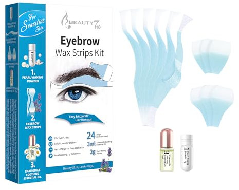 Beauty7 Augenbrauen Wachsstreifen Fit Wax Strips 24stk Augenbrauen Wachsstreifen mit Perlenpulver & Kamillenöl Enthaarungsstreifen für sensible Haut Männer