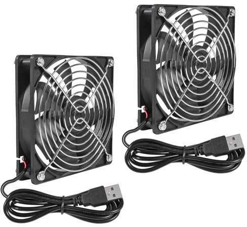 2Pcs USB Fan 5V 12025 Cooling Fan Ball Bearings Brushless Axial Fan 120x120x25mm USB Computer PC Fan with Srews Metal Grill Cover for Computer Case Cooling Fan CPU Coolers Radiators