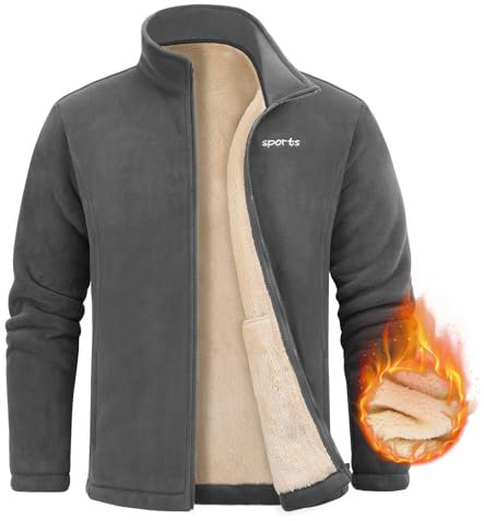 Nadeer Giacca da Uomo in Pile Felpa Senza Cappuccio Invernale Felpe con Zip Intera Calda Cappotto con Tasche Sport Fitness Outdoor Autunno Inverno(Grigio scuro,XXL)