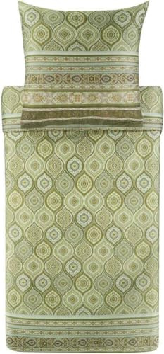 Bassetti Hanbury Bettwäsche + 2 Kissenhüllen aus 100% Baumwollsatin in der Farbe Moosgrün V1, Maße: 200x200 + 2 K 80x80 cm - 9329941