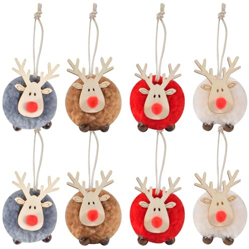 Auirshiky 8 Stück Weihnachtsanhänger Elch Deko, Weihnachten Rentier Figuren Dekoration Elch Hirsch Puppe, für Weihnachtsbaum, Feiertag, Party Deko