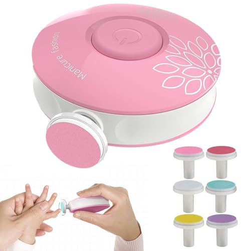 Elektrische Kinder Nagelfeile, Sicherer Kinder Nagelschneider, Kinder Nageltrimmer Maniküre Set, mit 6 Austauschbare Schleifköpfe, von Kinder und Erwachsenen - Rosa