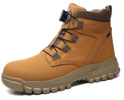 FlexEase Scarpe Antinfortunistiche Uomo Alte Scarpe da Lavoro Donna con Punta in Acciaio Impermeabile Leggere Regolazione Rapida dei Lacci Stivali Antinfortunistica Brown 42 EU