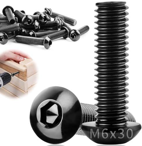 TXXATX M6x30mm Linsenkopfschrauben 30 Stück Flachkopfschrauben M6 | 304 Edelstahl A2-70, mit Innensechskant, Vollgewinde Möbelschrauben, Schwarz, für DIY-Projekte, Möbelreparatur, Montage