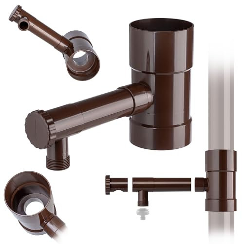 KADAX Regensammler 90mm, Regenwassersammler für Fallrohr, Regendieb mit integrierten Ventil, Wassersammler aus hochwertigem Kunststoff, Wasserdieb (Braun)