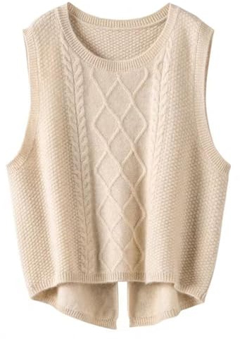 shownicer Damen Pullunder Basic Strickpullunder V-Ausschnitt Loose Fit Ärmellose Strickweste Strick Tank Top A Aprikose S
