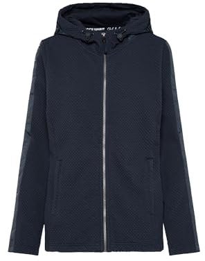 SOCCX Damen Strukturierte Kapuzensweatjacke mit Logo-Tapes Blue Navy XL