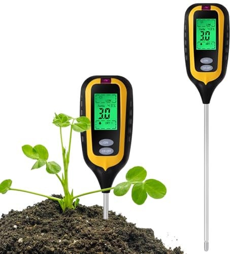 Zilchx ph messgerät Erde, 6-in-1 Boden Feuchtigkeitsmessgerät für Pflanzen, Digital Bodenmessgerät mit PH/Temperatur/Feuchtigkeit/Licht/Fruchtbarkeit/Luftfeuchtigkeit, für Gartenarbeit