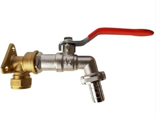 15mm Brass Wall Flange Kit with Barbed Lever Tap - to Easily Create a New Garden Outlet from Your Copper Pipe Water line.