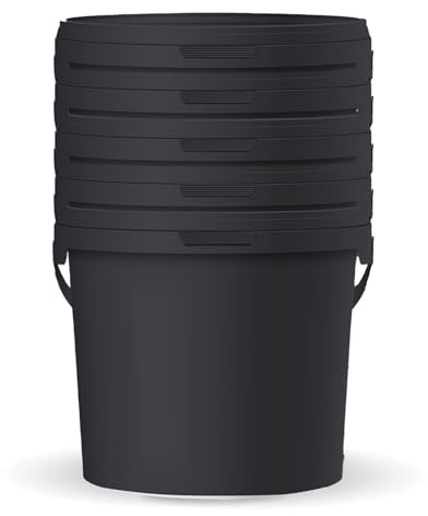 POSH Eimer 10L - Behälter mit Deckel, Lebensmittelecht, Schwarz, 5 Stück | Fünf Gebinde für Keller und Saison, stapelbar, geruchsneutral, lichtundurchlässig, für Futter, Splitt und Ernte