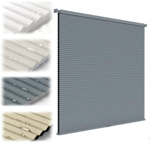 generisch Wabenplissee Verdunkelungsplissee Plissee Sonnenschutz, Wabenrollos für Innenbereich Fenster, Plissee Ohne Bohren, Schnurlos Zellulär Jalousie für Fenster & Tür(Gray)