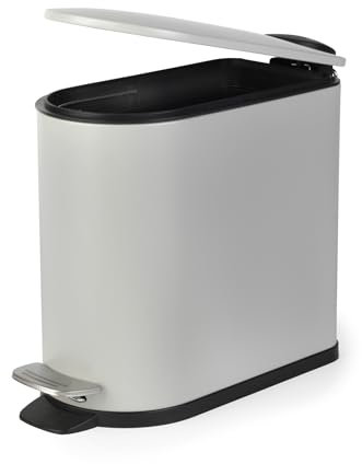 Beldray Bathroom Pedal Bin – 5 Litre Small Toilet Bin, Soft Closing Lid, D-Shaped Sanitary Waste Bin for Bedroom, Office, Kitchen, Powder-Coated Finish, Space-Saving, Grey