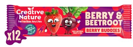 Creative Nature Snack Bars | Berry & Beetroot Flavour | Gluten Free | Oat and Fruit | Healthy Kids Snack Bar, Lunchbox Snacks | Top 14 Allergen Free |12 Bars x 25g