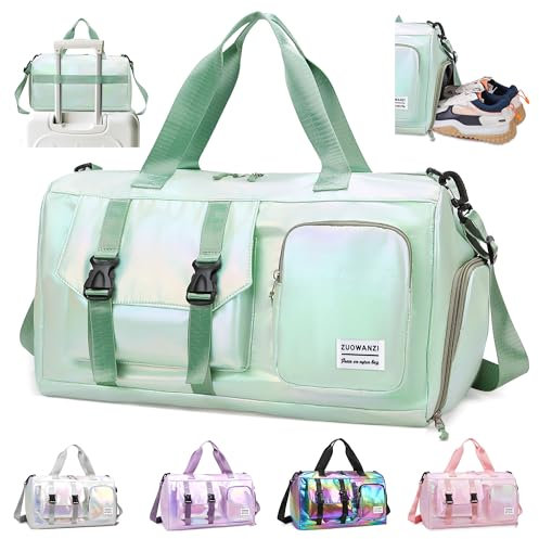 Hoseay Bolsa Deporte Mujer Grande Bolsa de Viaje con Compartimento Zapatos y Bolsillo Húmedo Bolso Gimnasio Impermeable Bolsa Fin de Semana Ligera Bolsa Natacion 24L para Yoga Gym Piscina, Verde