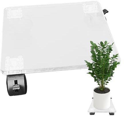 Nuytghr Rolling Plant Stand, Clear Acrylic Square Pot Mover, Heavy Duty Garden Flower Stand, Wheeled Base for Easy Movement, Indoor and Outdoor Use, for Home, Patio, Balcony, House Plants
