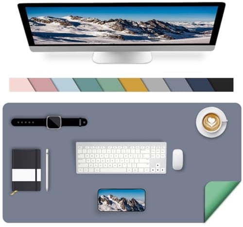 Sevenpers Schreibtischunterlage Doppelseitigen Mauspad Hellgrün/Grau | 80 x 40 cm Rutschfest Wasserdicht Office Laptop Schreibtischmatte PU Leder Tischunterlage, ideal für Büro, Home