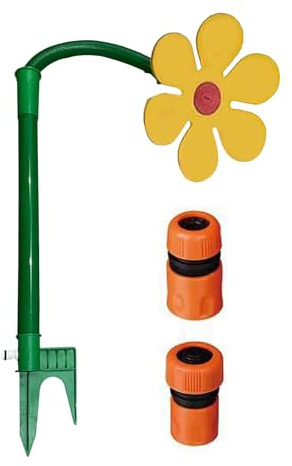 Crazy Daisy Sprinkler Wasser,Tanzende Gänseblümchen Sprinkler,360° Rotierender Rasensprenger mit Spaßfaktor für Garten,Bewässerungssystem für Gartenrasen,Wasserblume für Garten Kinder (Gelb+Adapter)