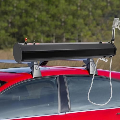 Pressurisé Portable de Douche Camping 18L/30L - Réservoir Montable sur Barres de Toit avec Chauffe-Eau Solaire,Pour Lavage Voiture, Trekking et Voyages Aventure,18L