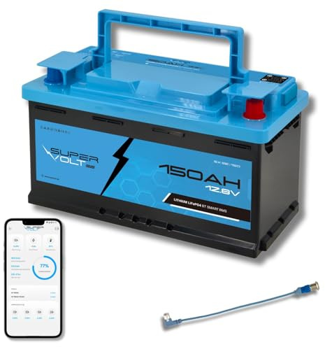 Supervolt LiFePO₄ 12V 150Ah Lithium Batterie | 100% nutzbare Kapazität, Plug & Play DIN-Maße, mit Smart BMS & Bluetooth | Für Wohnmobil, Kastenwagen, Boot, Solar