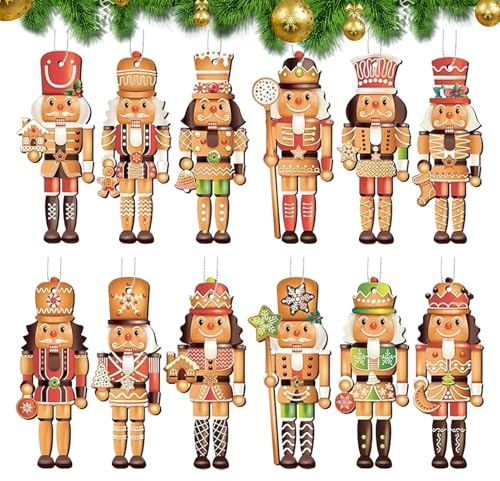 Wusideday de Cascanueces para árbol de Navidad, 12 Colgantes de Soldado Cascanueces de Madera, decoración del hogar, navideños