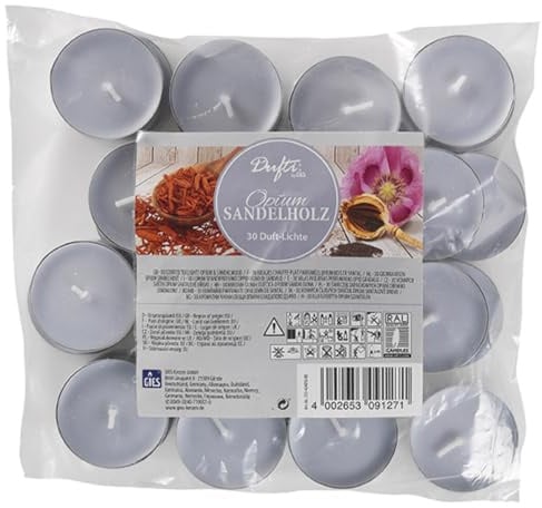 LED Universum - Duft Teelichter 30er Set | Kerzen | Opium Sandelholz | Brenndauer ca. 4 Std. | Tischdekoration für Hochzeit, Weihnachten, Feste, Partys