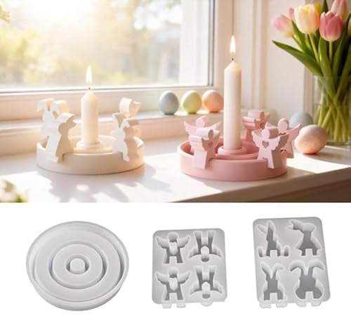 9 Stück Silikonformen Gießformen Ostern,Silikonform Osterhase,Giessformen Silikon OsterEngel Mit Herz,Kerzenhalter Gießform Silikon Rund, Gipsformen Zum Gießen Silikonform Frühling Hase