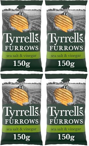 Tyrrells Furrows Sea Salt & Vinegar Sharing Crisps 150g (Pack of 4)