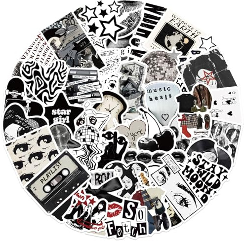 Nymora Y2K Aufkleber, 100 Stück Vintage Sticker Aesthetic, Schwarz Weiß Retro Sticker für Wasserflaschen, Laptops, Scrapbooking, Wasserfest