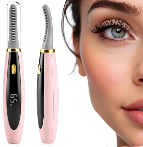 Beheizbare Wimpernzange Elektrisch, Schnellaufheizend Heated Eyelash Curler mit 3 Temperaturstufen & Display, USB Aufladbar Wimpernformer für Natürlich Langanhaltenden Schwung, Sicher & Tragbar