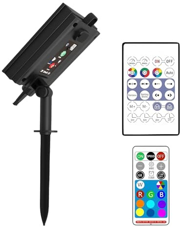 Deskium Contrôleur d'éclairage extérieur pour guirlande lumineuse solaire, RVB multi-mode, télécommande 32 touches, chargement USB, panneau polycristallin, piquet, installation facile