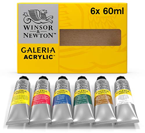 Winsor & Newton 2190516 Galeria Acrylfarbe, hohe Pigmentierung, lichtecht, buttrige Konsistenz, Farbenset 6 Acrylfarben in 60 ml Tuben