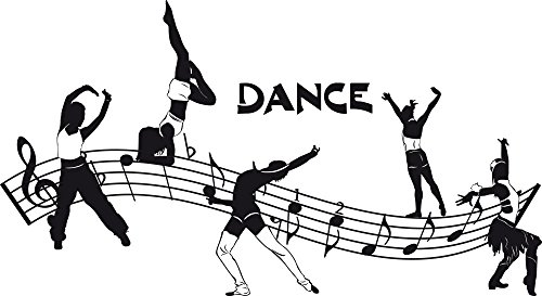 GRAZDesign Wandtattoo Dance Tänzer Tanzen mit Noten Musik Wohnzimmer Musikraum - 92x50cm / 070 schwarz
