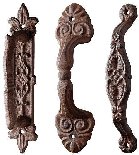 Esschert Design Türgriff, Türknauf aus Gusseisen, lang, sortiert, 1 Stück, ca. 5,3 cm x 6,4 cm x 24 cm