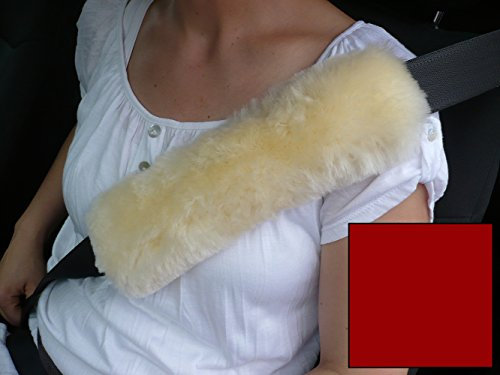 Reissner Lammfelle | Gurtschoner für Sicherheitsgurte im PKW | Autositzgurtbezug Gurtkissen Schulterpolster Gurt | Echtes Merino Lammfell | Farbe Bordeaux