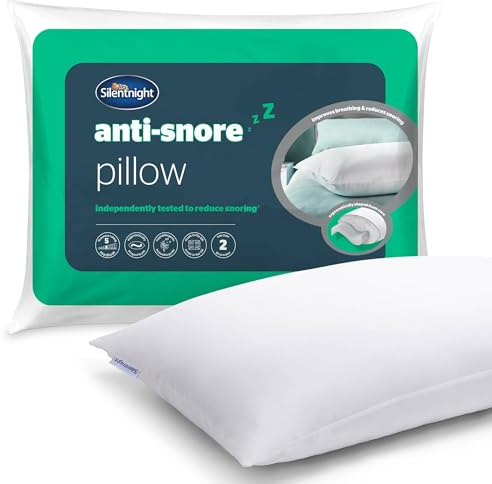 Silentnight Polyester Anti-Snore Pillow Ergonomically Designed with Contoured Foam Providing Head and Neck Support to Reduce Snoring – Hypoallergenic and Medium Support, White , Pack of 1